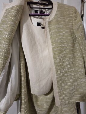 Kasper Tweed Jacket, Shell And Skirt Set in Light Olive and Cream